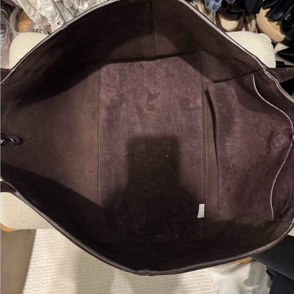 Zara Burgandy Elongated shopper Tote Bag - Picture 2 of 3